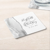 Agate Geode Script Gray White Silver Wedding Rechteckiger Pappuntersetzer (angewinkelt)