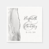 Agate Geode Script Gray White Silver Wedding Serviette (Vorderseite)
