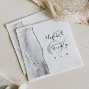Agate Geode Script Gray White Silver Wedding Serviette