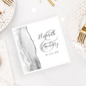 Agate Geode Script Gray White Silver Wedding Serviette