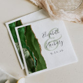 Agate Geode Script Hunter Green Gold Wedding Serviette