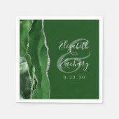 Agate Geode Script Hunter Green Silver Wedding Serviette (Vorderseite)