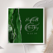 Agate Geode Script Hunter Green Silver Wedding Serviette
