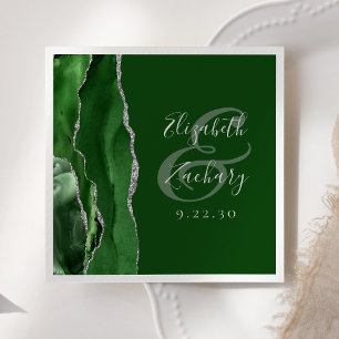 Agate Geode Script Hunter Green Silver Wedding Serviette