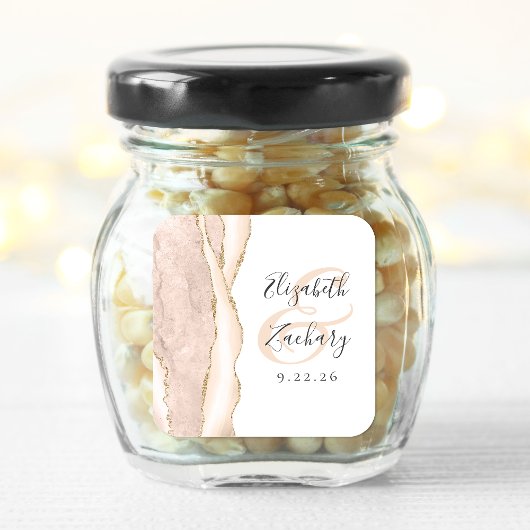 Agate Geode Script Ivory Gold Wedding Quadratischer Aufkleber