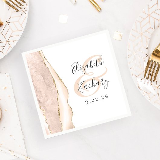 Agate Geode Script Ivory Gold Wedding Serviette
