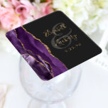 Agate Geode Script Lila Gold Dark Wedding Rechteckiger Pappuntersetzer<br><div class="desc">Dieser moderne Untersetzer besticht durch ein lila Aquarelldesign,  das mit einem vergoldeten Glitzer aus Imitaten bestickt wurde. Anpassen Sie den goldfarbenen Text einfach auf einem kohlegrauen Hintergrund,  mit den Namen der Braut und des Bräutigams in handschriftlicher Kalligrafie über einen großen,  mittelgrauen Ampersand.</div>