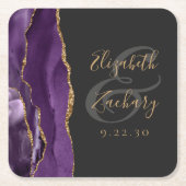 Agate Geode Script Lila Gold Dark Wedding Rechteckiger Pappuntersetzer (Vorderseite)