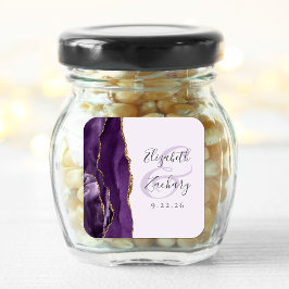 Agate Geode Script Lila Gold Lavender Wedding Quadratischer Aufkleber