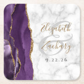 Agate Geode Script Lila Gold Marble Wedding Rechteckiger Pappuntersetzer (Vorderseite)