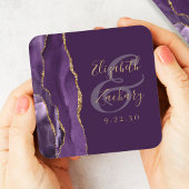 Agate Geode Script Lila Gold Plum Wedding Rechteckiger Pappuntersetzer