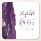 Agate Geode Script Lila Gold Wedding Rechteckiger Pappuntersetzer (Vorderseite)