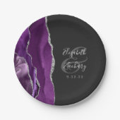 Agate Geode Script Lila Silver Dark Wedding Pappteller (Vorderseite)