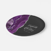 Agate Geode Script Lila Silver Dark Wedding Pappteller (Schrägansicht)