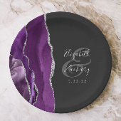 Agate Geode Script Lila Silver Dark Wedding Pappteller