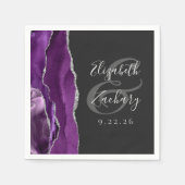 Agate Geode Script Lila Silver Dark Wedding Serviette (Vorderseite)