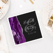 Agate Geode Script Lila Silver Dark Wedding Serviette