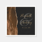 Agate Geode Script Mocha Brown Gold Black Wedding Serviette (Vorderseite)