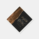 Agate Geode Script Mocha Brown Gold Black Wedding Serviette (Ecke)