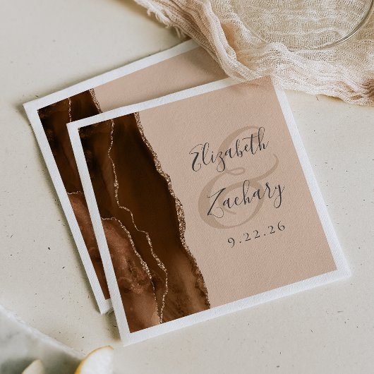 Agate Geode Script Mocha Brown Gold Tan Wedding Serviette