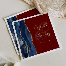 Agate Geode Script Navy Blue Gold Burgundy Wedding Serviette