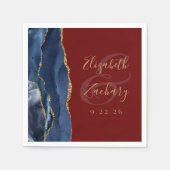 Agate Geode Script Navy Blue Gold Burgundy Wedding Serviette (Vorderseite)