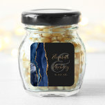 Agate Geode Script Navy Blue Gold Dark Wedding Quadratischer Aufkleber<br><div class="desc">Dieser elegante,  moderne Hochzeitsaufkleber besticht durch eine marineblau-blaue Aquarellfarbe,  die mit Imitaten vergoldetem Glitzer bestickt wurde. Anpassen Sie den goldfarbenen Text einfach auf einem schwarzen Hintergrund,  mit den Namen der Braut und des Bräutigams in handschriftlicher Kalligrafie über einen großen,  mittelgrauen Ampersand.</div>