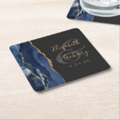 Agate Geode Script Navy Blue Gold Dark Wedding Rechteckiger Pappuntersetzer (angewinkelt)