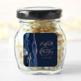 Agate Geode Script Navy Blue Gold Hochzeit Quadratischer Aufkleber