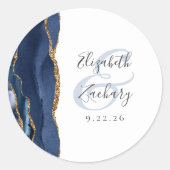 Agate Geode Script Navy Blue Gold Hochzeit Runder Aufkleber (Vorderseite)