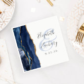 Agate Geode Script Navy Blue Gold Hochzeit Serviette