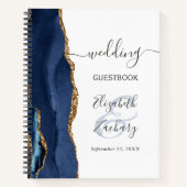 Agate Geode Script Navy Blue Gold Wedding Gast Notizblock (Vorderseite)