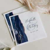 Agate Geode Script Navy Blue Rose Gold Wedding Serviette