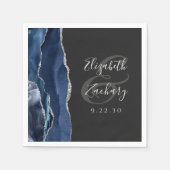 Agate Geode Script Navy Blue Silver Dark Wedding Serviette (Vorderseite)