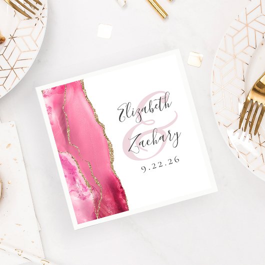 Agate Geode Script Pink Gold Wedding Serviette