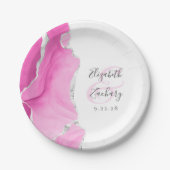 Agate Geode Script Pink Silver Wedding Pappteller (Vorderseite)