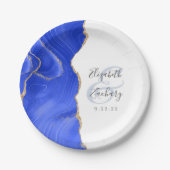 Agate Geode Script Royal Blue Gold Wedding Pappteller (Vorderseite)