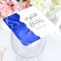 Agate Geode Script Royal Blue Gold Wedding