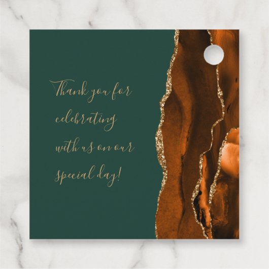 Agate Geode Script Rust Gold Dark Green Wedding Geschenkanhänger (Rückseite)