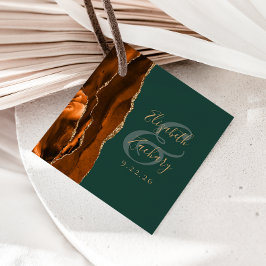 Agate Geode Script Rust Gold Dark Green Wedding Geschenkanhänger