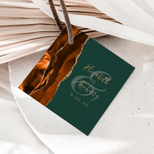 Agate Geode Script Rust Gold Dark Green Wedding Geschenkanhänger
