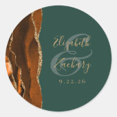 Agate Geode Script Rust Gold Green Wedding Runder Aufkleber (Vorderseite)