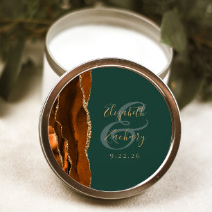 Agate Geode Script Rust Gold Green Wedding Runder Aufkleber