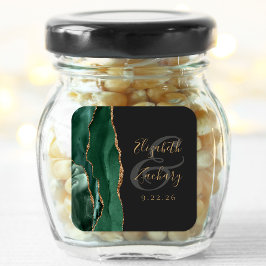 Agate Geode Script Smarald Green Gold Dark Wedding Quadratischer Aufkleber