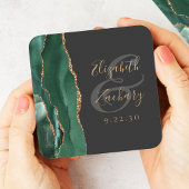 Agate Geode Script Smarald Green Gold Dark Wedding Rechteckiger Pappuntersetzer