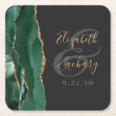 Agate Geode Script Smarald Green Gold Dark Wedding Rechteckiger Pappuntersetzer (Vorderseite)
