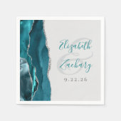 Agate Geode Script Teal Blue Silver Gray Wedding Serviette (Vorderseite)