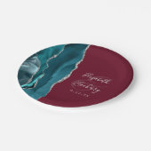 Agate Geode Silver Script Burgundy Wedding Pappteller (Schrägansicht)