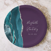 Agate Geode Silver Script Purple Wedding Pappteller
