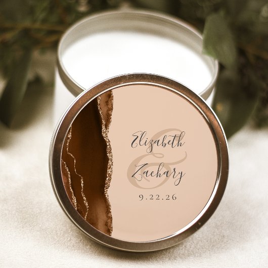 Agate-Geoden-Script Mocha-Braun Gold Beige Hochzei Runder Aufkleber